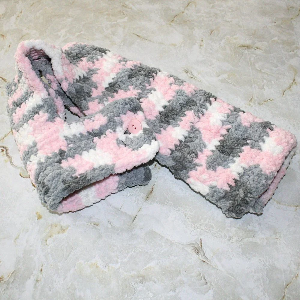 HAND CRAFTED Crochet Dog Sweater Coat Colorful Pink Chenille Cozy X-Small